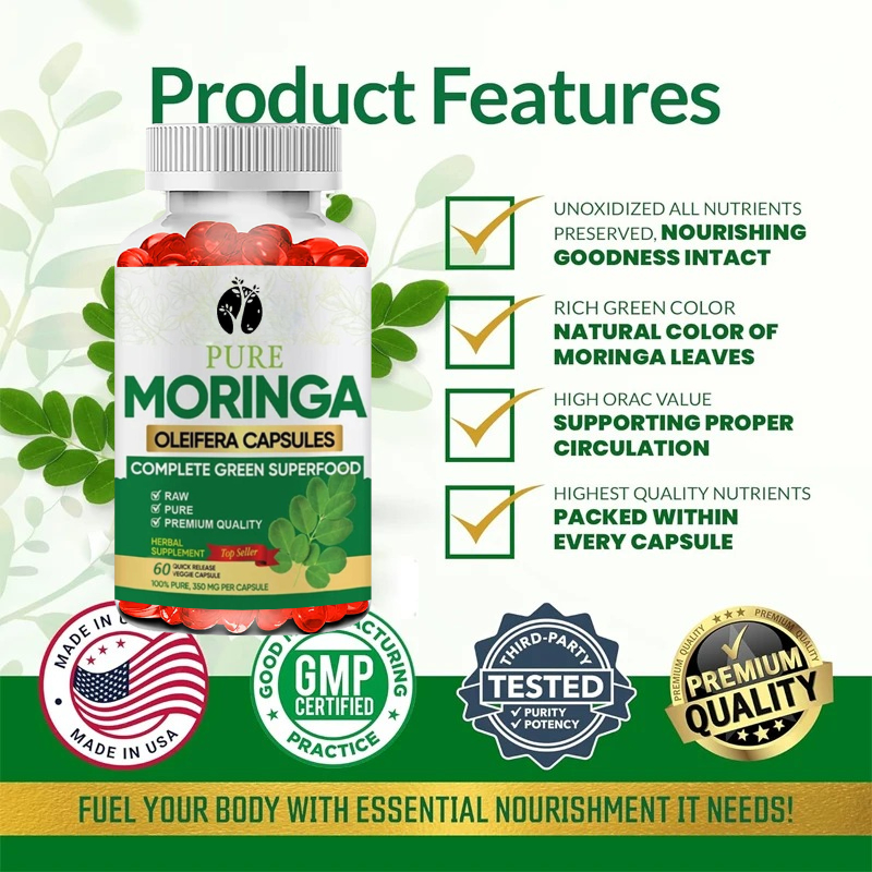 Moringa Capsules -60 Capsules  - Moringa Leaf Powder avis et prix